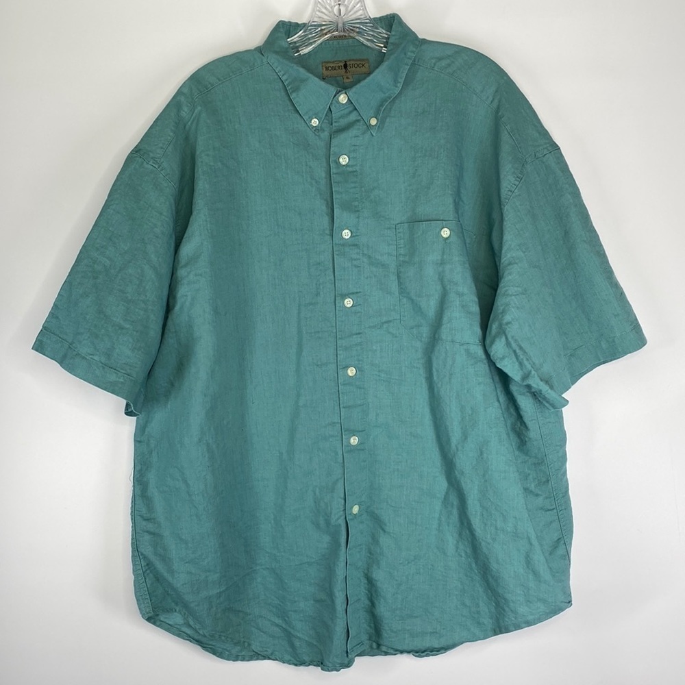 Robert Stock Blue Short Sleeve Button Up Shirt Size XL